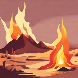 A striking illustration of heat sensation or extremity, such as a sunny desert with shimmering mirages or a roaring bonfire with dynamic flames dancing fiercely.