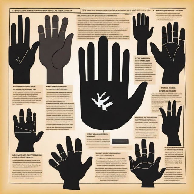 Design a poster showcasing the narrative of the story 'The Hands of the Blacks'. Incorporate symbolic elements regarding racial issues, community, and identity that are central to the story.