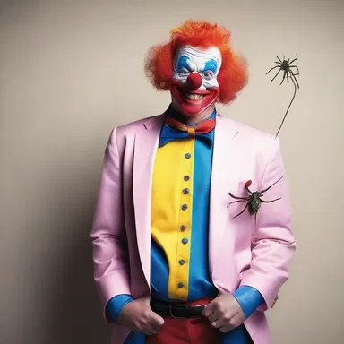 The clown made everyone funk when he suddenly pulled out a fake spider from his pocket.