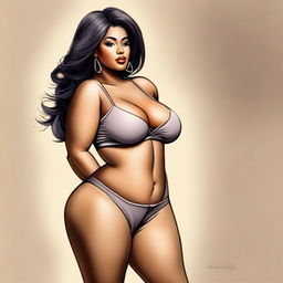 A digital art piece portraying a tastefully rendered, voluptuously figured woman