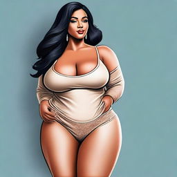 A digital art piece portraying a tastefully rendered, voluptuously figured woman