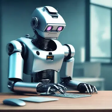 In a dystopian future, the grouchy robot developed a glitch in its programming, causing it to become even more annoyed and irritable.