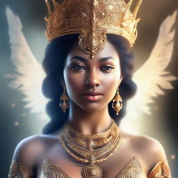 This is a high-quality, realistic digital art image featuring a goddess with an exaggerated figure, her bust size equivalent to that of a human