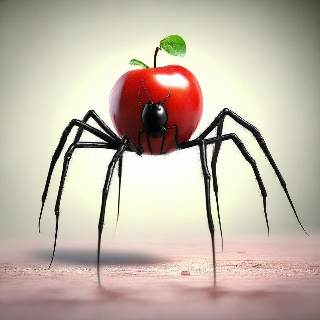 A crisp red apple mysteriously standing on arachnid-like spider legs