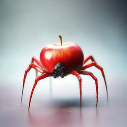 A crisp red apple mysteriously standing on arachnid-like spider legs