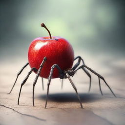 A crisp red apple mysteriously standing on arachnid-like spider legs