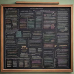 A chalkboard filled with fascinating handwritten facts in colorful chalk, accompanied by related minimalist illustrations.