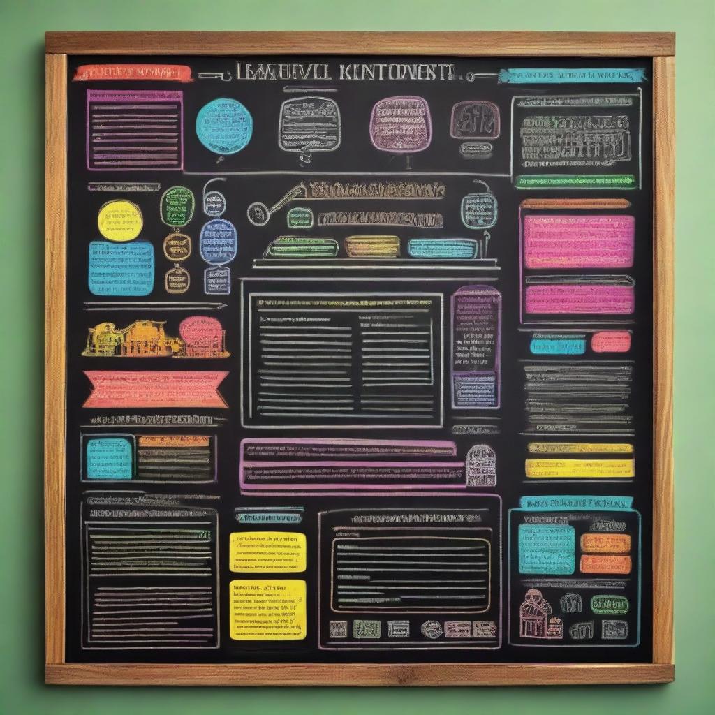 A chalkboard filled with fascinating handwritten facts in colorful chalk, accompanied by related minimalist illustrations.