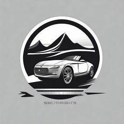 Create a monochromatic logo for a company called 'Vehicle Bay'. Include a stylized, modern car. All elements are in black and white. The logo is energetic, yet elegant with the company name positioned creatively.