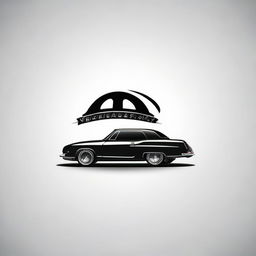 Create a monochromatic logo for a company called 'Vehicle Bay'. Include a stylized, modern car. All elements are in black and white. The logo is energetic, yet elegant with the company name positioned creatively.