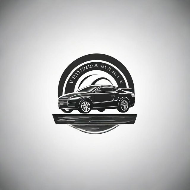 Create a monochromatic, 2D logo for a company named 'Vehicle Bay'. Incorporate an elegant, energetic and modern car design. The color scheme is black and white, with the company name 'Vehicle Bay' creatively integrated.