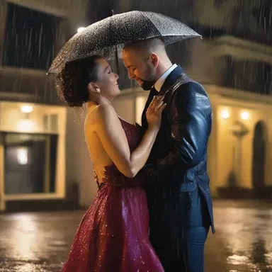 The couple enjoyed a romantic evening together, sipping wine and getting soaked by the rain as they danced.