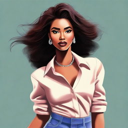 This is a high-quality digital art of a woman exuding confidence and charm