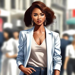 This is a high-quality digital art of a woman exuding confidence and charm