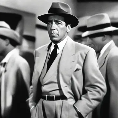In the classic film 'Casablanca', Humphrey Bogart's character is famously seen wearing tailored trousers throughout the movie.