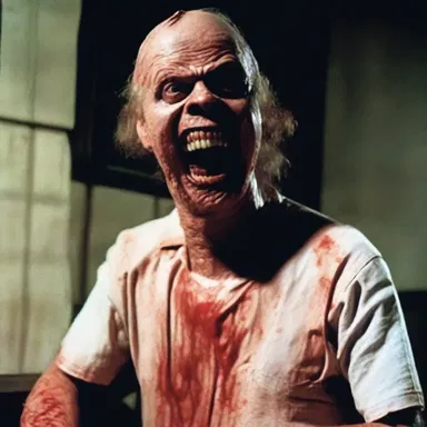 The nutty character in the horror movie was a deranged serial killer.