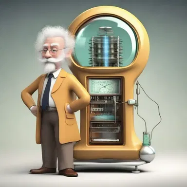 The nutty scientist invented a time machine and traveled to the future.