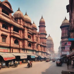 A vibrant cityscape showcasing the city of Kanpur, India, highlighting its landmarks, thriving streets, and rich Indian culture.