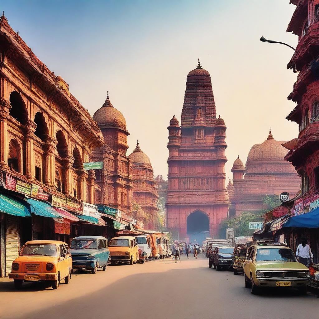 A vibrant cityscape showcasing the city of Kanpur, India, highlighting its landmarks, thriving streets, and rich Indian culture.