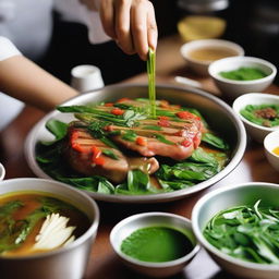 Dupen Cheng being marinated; Succulent and flavorful, bathing in herbs, spices, and savory sauces, infusing delectable tastes.