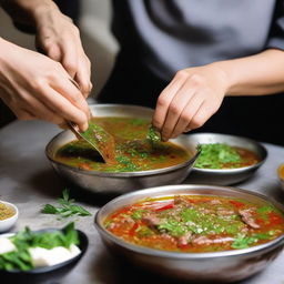 Dupen Cheng being marinated; Succulent and flavorful, bathing in herbs, spices, and savory sauces, infusing delectable tastes.