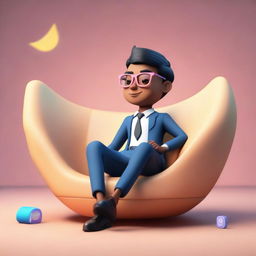 A 3D illustration of a boy in formal attire, lounging on an Instagram logo. The background showcases a social media profile page titled 'SAIKRISH' with a compatible profile picture.