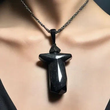 The designer incorporated a small megalith pendant into the necklace, giving it a unique and trendy look.