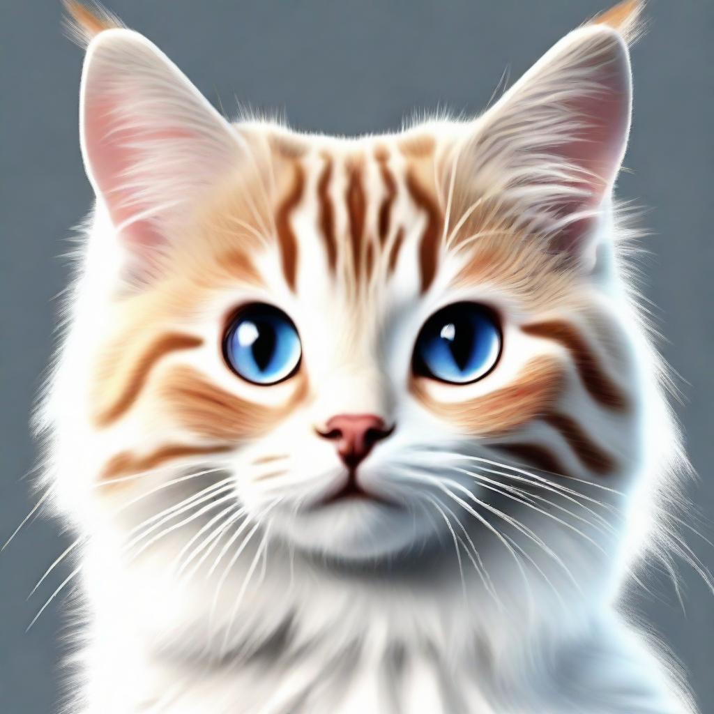 Generate a cute, fluffy cat with bright, playful eyes and smooth, shiny fur