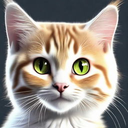 Generate a cute, fluffy cat with bright, playful eyes and smooth, shiny fur