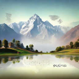 A representation of the maths formula (a+b)^2 seamlessly merged with idyllic Himalayan scenery, embodying tranquility and beauty.