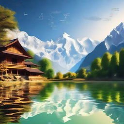 A representation of the maths formula (a+b)^2 seamlessly merged with idyllic Himalayan scenery, embodying tranquility and beauty.