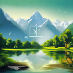 A representation of the maths formula (a+b)^2 seamlessly merged with idyllic Himalayan scenery, embodying tranquility and beauty.