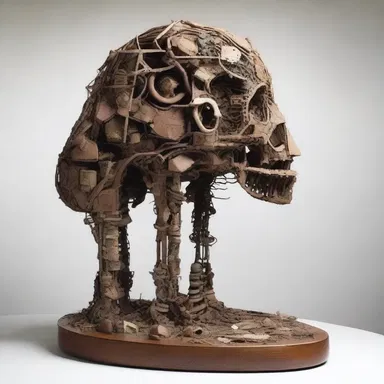The artist used various oddments to create a thought-provoking sculpture.
