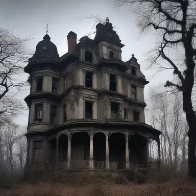 A haunted mansion stood desolate, its rooms filled with tattered oddments of cloth that seemed to move of their own accord, whispering eerie secrets in the darkness.