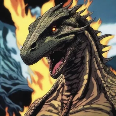 The saurian character in the anime series possessed the ability to breathe fire and had a scaly appearance.
