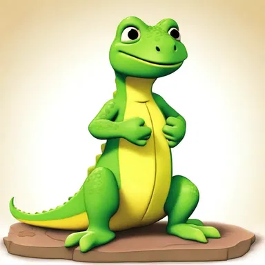 In the animated series, the saurian character is depicted as a mischievous but friendly lizard.