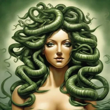 According to Greek mythology, Medusa was a terrifying saurian creature with snakes for hair.