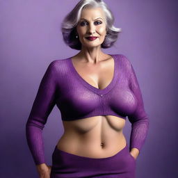 An ultra-realistic digital art of a woman in her 50s, poised with elegance