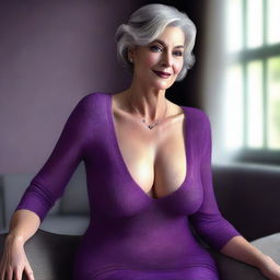 An ultra-realistic digital art of a woman in her 50s, poised with elegance