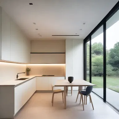 The minimalist house design included a sleek kit of fixtures and fittings.