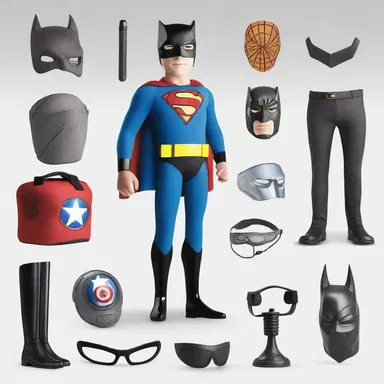 Superhero's kit always includes a suit, mask, and special gadgets to fight crime.