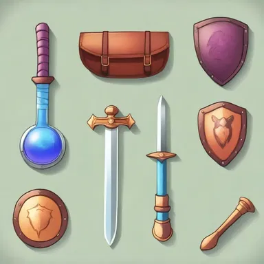 The hero's kit included a magical sword, shield, and a potion to defeat the mythical creature.
