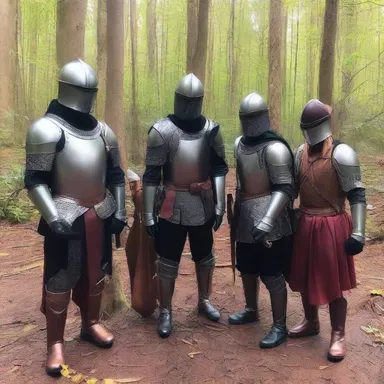 The group of adventurers kitted up with armor and weapons before entering the enchanted forest.