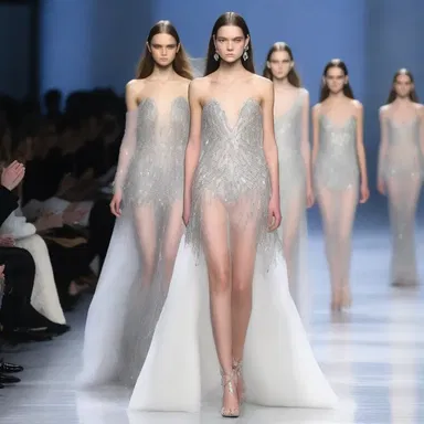 The designer showcased a stunning winter collection, with models walking down the runway wearing ethereal dresses covered in crystals to mimic the glistening effect of a pogonip.