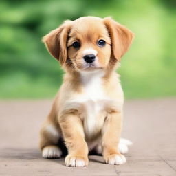 An adorable puppy sitting upright, balancing on its hind legs and front paws, exuding an air of playful innocence.