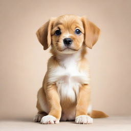 An adorable puppy sitting upright, balancing on its hind legs and front paws, exuding an air of playful innocence.