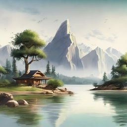 Render an imaginative landscape, drawing on elements of serenity and natural beauty to craft a unique and breathtaking scene.