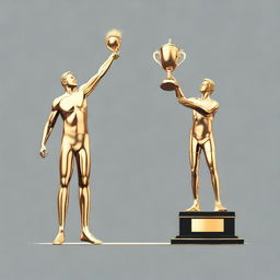 Two figures side by side: the competitor, determined, focused, ready to take on the challenge; and the winner, jubilant and victorious, holding a shining gold trophy.