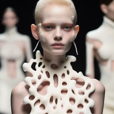 The designer incorporated the concept of osteophytes into the fashion show by using bone-like accessories.