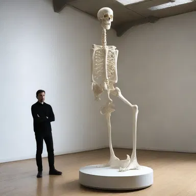 The artist created a sculpture depicting an exaggerated osteophyte growing on a human figure.